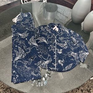 Women's Victoria's Secret Blue Pegasus Print Pajamas 2-Pc Shirt & Pants XS